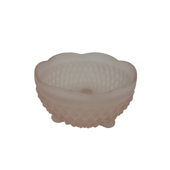 Pink Frost Deperession Glass Bowl 3" x 5" Diamond Quilt 3-footed Trinket 9983 - Picture 5 of 7